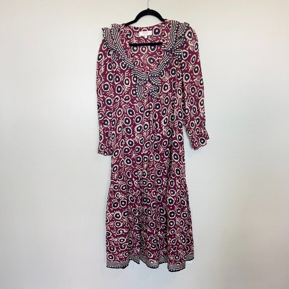 Sea NY New York V-neck Ruffle Floral Midi Dress Size 4 Deep Purple - Picture 2 of 6